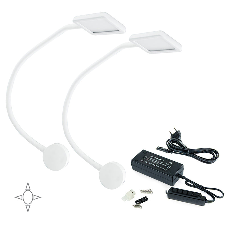 Applique Led Kuma Quadrato Braccio Flessibile Sensore Touch Luce Bianca Plastica Nero 2 Pezzi Emuca-1