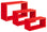 Set 3 Mensole da Parete Rettangolare in Fibra di Legno Trittico Rosso