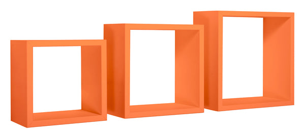 Set 3 Mensole da Parete Cubo in Fibra di Legno Incubo Arancio-1