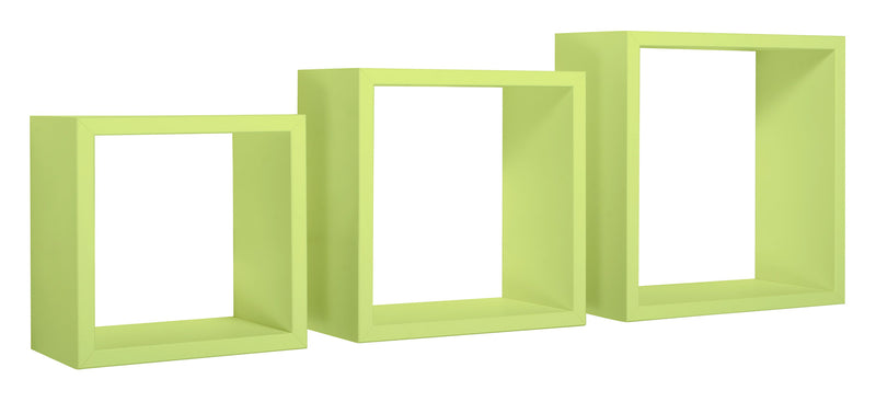 Set 3 Mensole da Parete Cubo in Fibra di Legno Incubo Verde-1