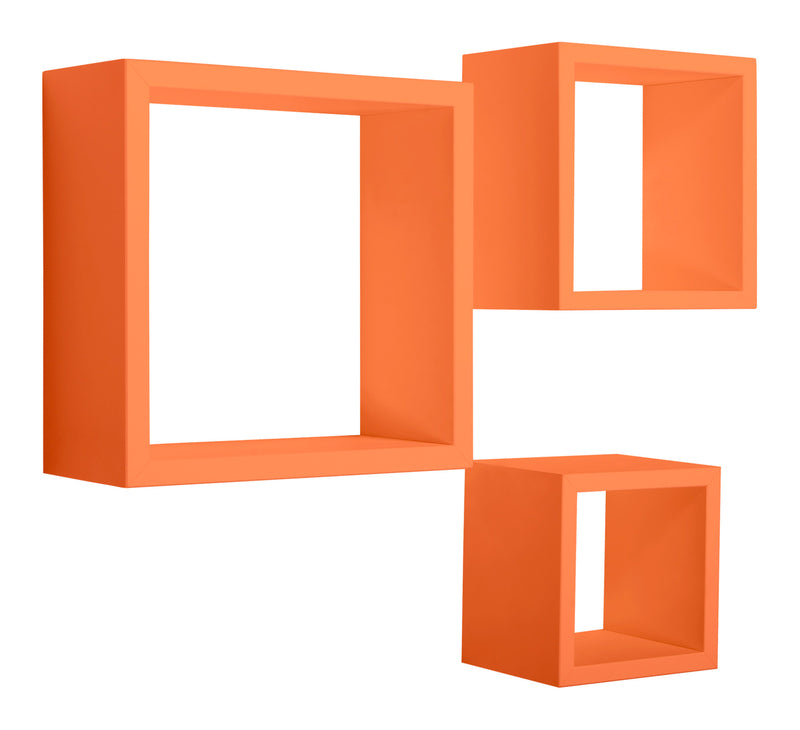 Set 3 Mensole da Parete Cubo in Fibra di Legno Rubic Arancio-3