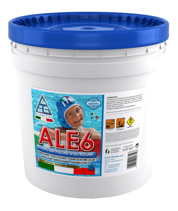 prezzo Chlortabletten von 200gr 6 Anti-Algen-Funktionen für Schwimmbäder 5 Kg Cag Chemical ALE6