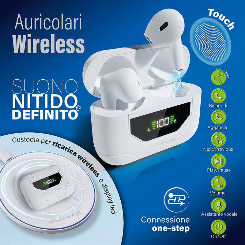 Cuffie Auricolari Wireless con Custodia per Ricarica Kooper  Bianco-10