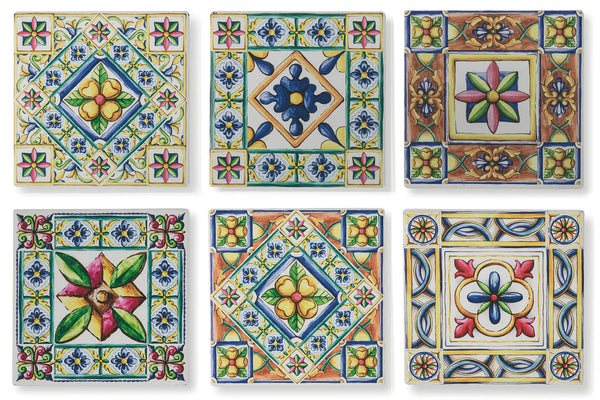 sconto Set mit 6 quadratischen Keramikuntersetzern mit Korkboden 16 x 16 cm Villa d'Este Home Tivoli Coast