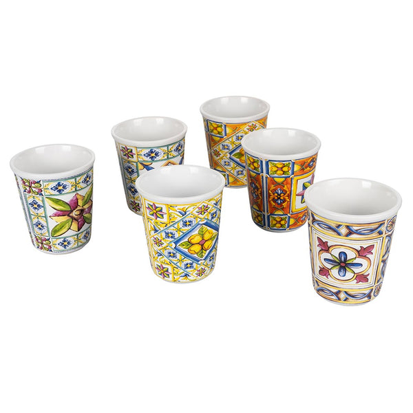 acquista Set mit 6 Küstenwassergläsern aus Keramik Villa d'Este Home Tivoli Bianchi mit Dekorationen