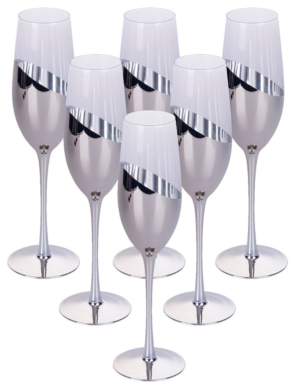 sconto Set mit 6 Chic Flûte Champagnergläsern in Villa d'Este Home Tivoli Transparentes und silbernes Glas
