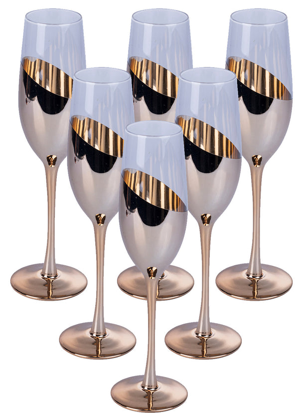 Set mit 6 Champagner-Chic-Flûte-Gläsern in Villa d'Este Home Tivoli aus transparentem und bronzefarbenem Glas online