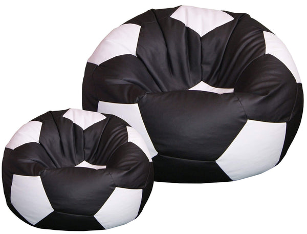 online Bean Bag Hocker Ø100 cm aus Kunstleder mit Fußstütze Baselli Soccer Ball Schwarz und Weiß