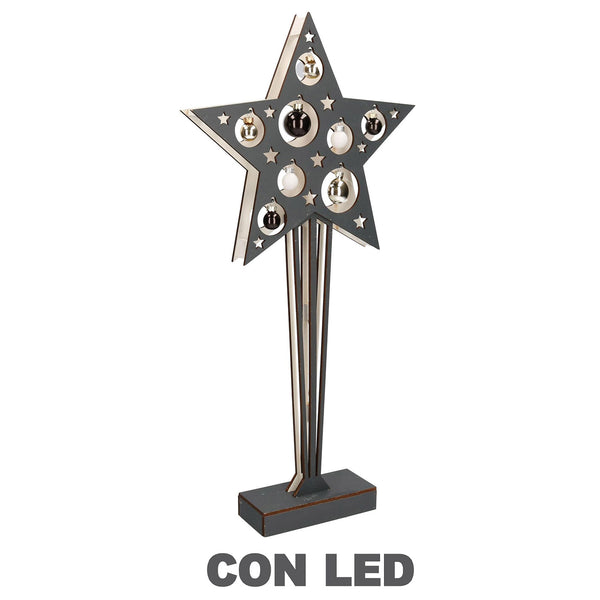 online Stern aus anthrazitfarbenem Holz mit Kugeln und 15 LEDs 28x7xh57,5 cm