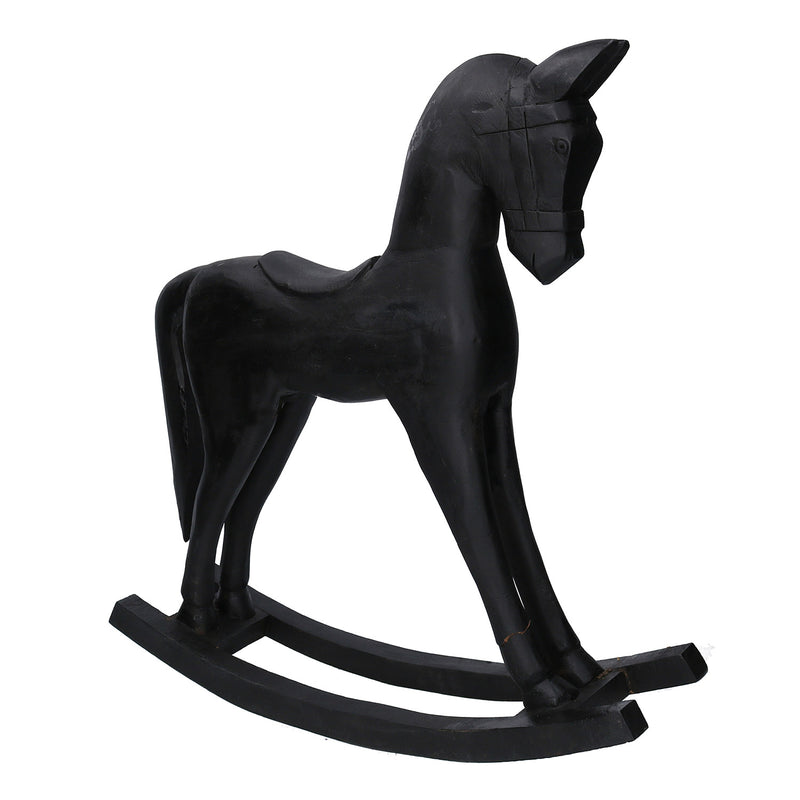 Cavallo a Dondolo Decorativo in Legno nero cm 46x9xh50-1
