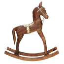 Cavallo a Dondolo Decorativo in Legno rivestito in Metallo oro cm 40x11xh46-2