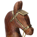 Cavallo a Dondolo Decorativo in Legno rivestito in Metallo oro cm 40x11xh46-3