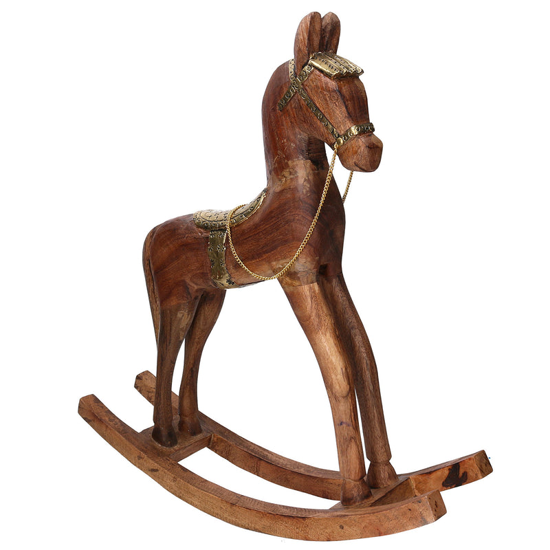 Cavallo a Dondolo Decorativo in Legno rivestito in Metallo oro cm 40x11xh46-4