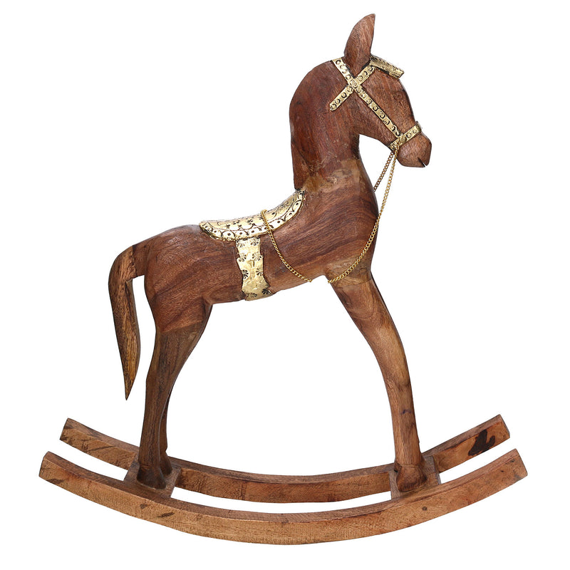 Cavallo a Dondolo Decorativo in Legno rivestito in Metallo oro cm 50X13xh56-3