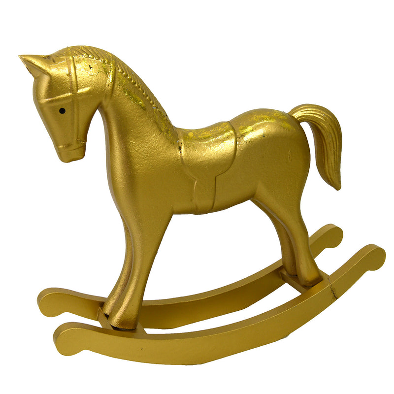 Cavallo a Dondolo Decorativo in Legno oro cm 37x8xh32-1