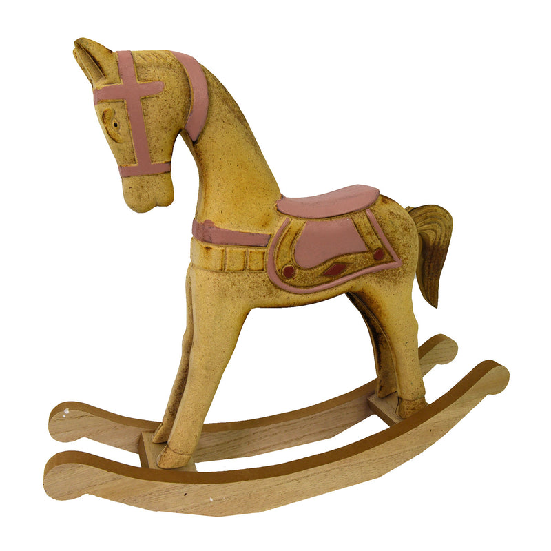 Cavallo a Dondolo Decorativo in Legno rosa e marrone cm 38x8xh33,5-1