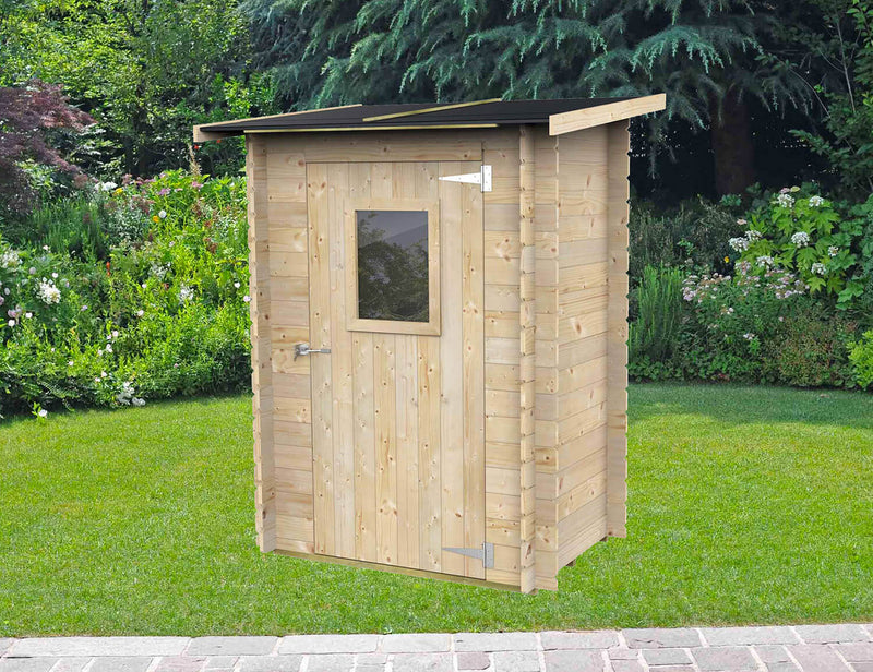 Casetta Box da Giardino per Attrezzi 146x98 cm con Porta Finestrata in Legno Naturale-2