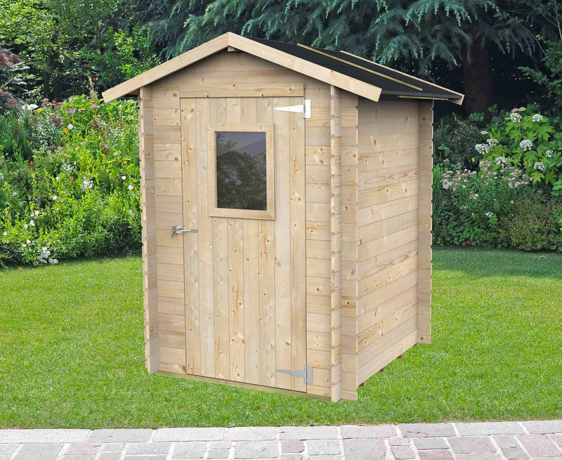 Casetta Box da Giardino per Attrezzi 146x146 cm con Porta Finestrata in Legno Naturale-2