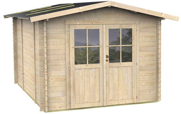Gartenbox für Werkzeuge 300 x 250 cm mit doppelter Fenstertür aus Naturholz online