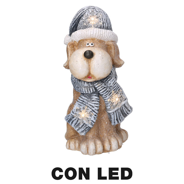 prezzo Hund aus Kunstharz mit grauem LED-Hut 22x19,5xh40 cm