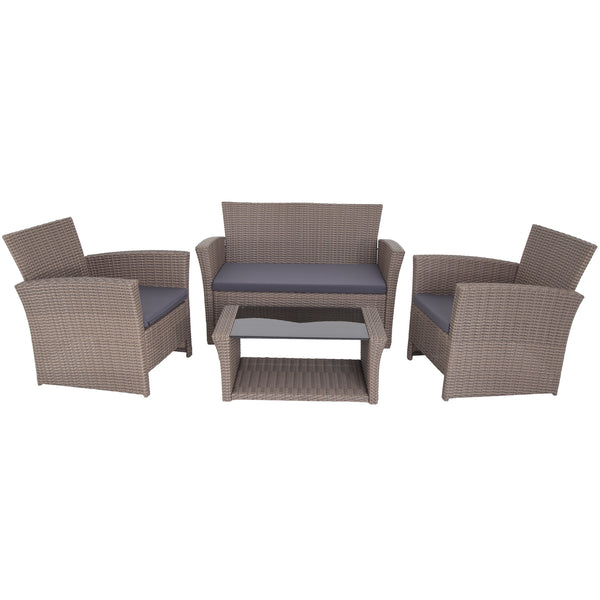 Lounge Set aus braunem Polyrattan Sofa Sessel Couchtisch für Gartenmöbel prezzo