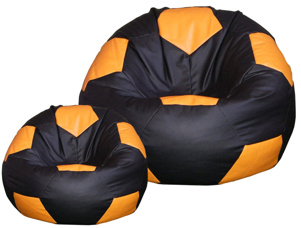 online Bean Bag Hocker Ø100 cm aus Kunstleder mit Fußstütze Baselli Soccer Ball Schwarz und Orange