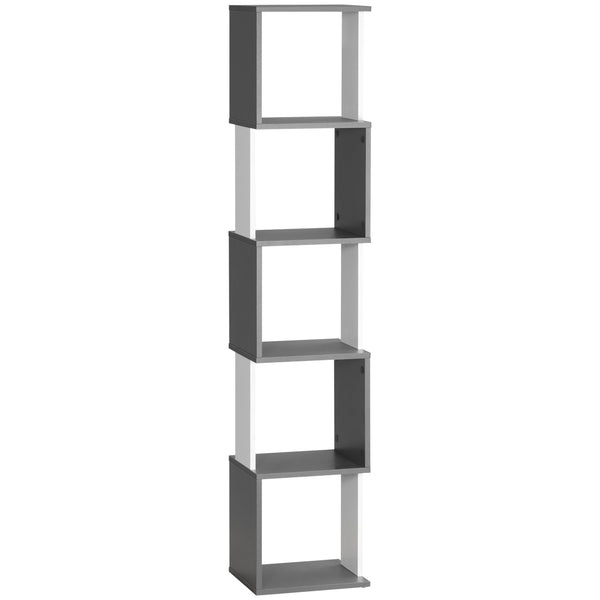 acquista Modernes platzsparendes Bücherregal mit 5 Regalen 33 x 28 x 161 cm in grauem und weißem Holz
