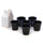 Set aus 6 schwarzen zerknitterten Kaffeetassen mit weißem Kaleidos-Steinzeug-Milchkännchen