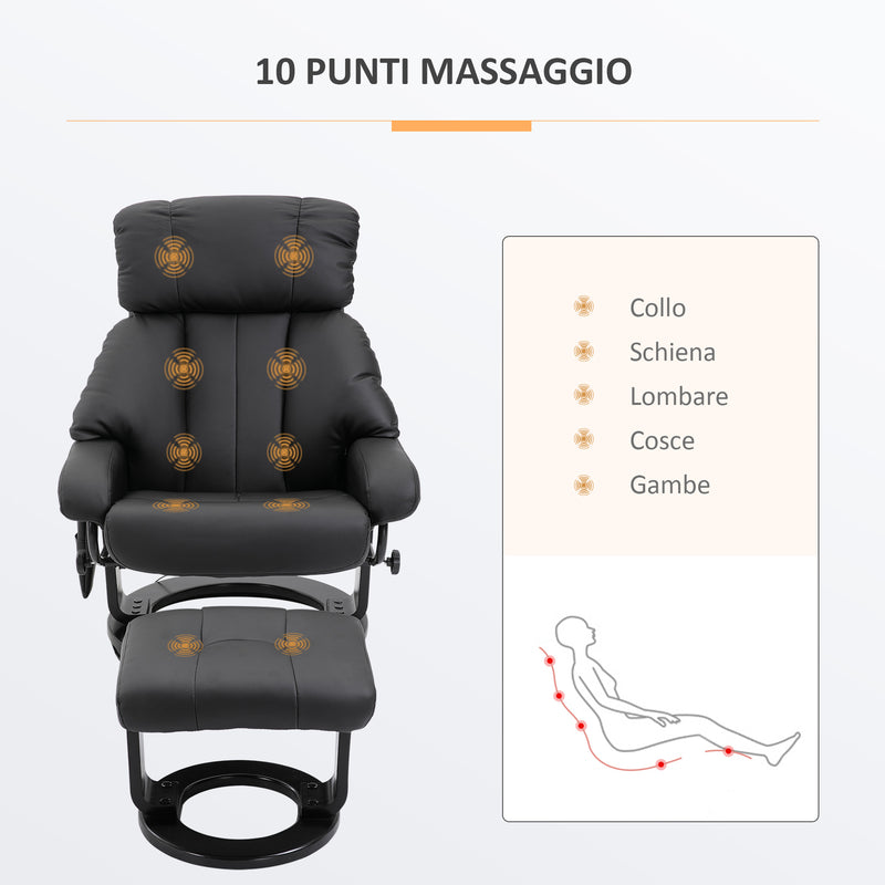 Poltrona Relax Manuale Reclinabile Massaggiante con Pouf Poggiapiedi e Telecomando Nero-4