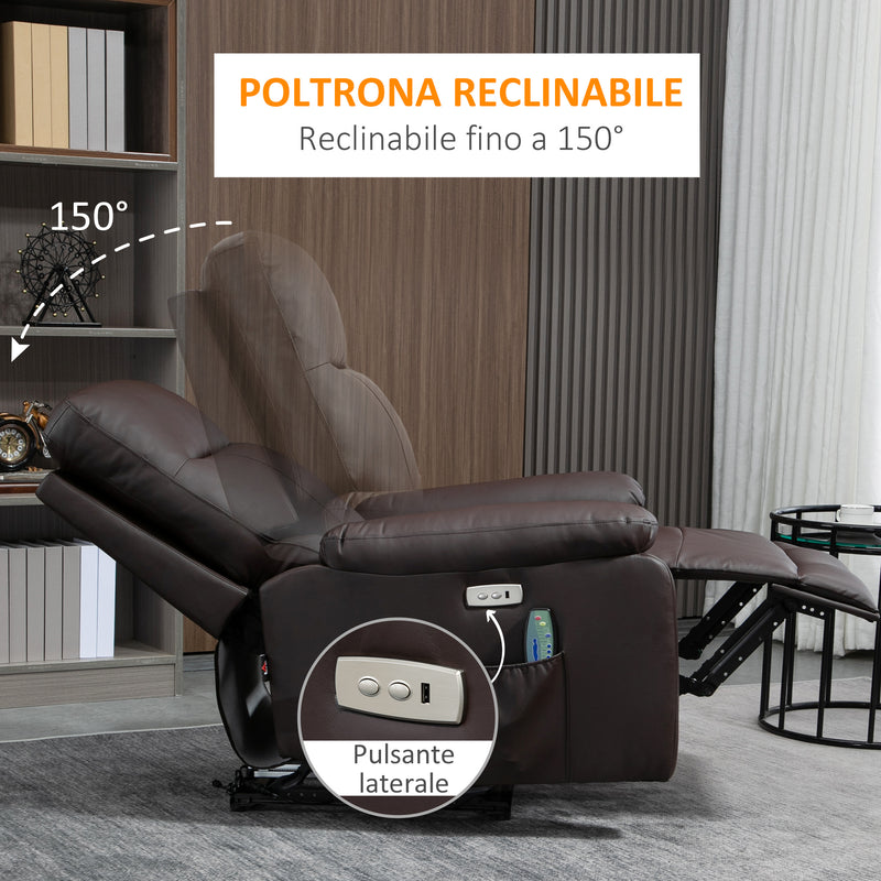 Poltrona Relax Massaggiante 80x96x97 cm con Telecomando Marrone-4
