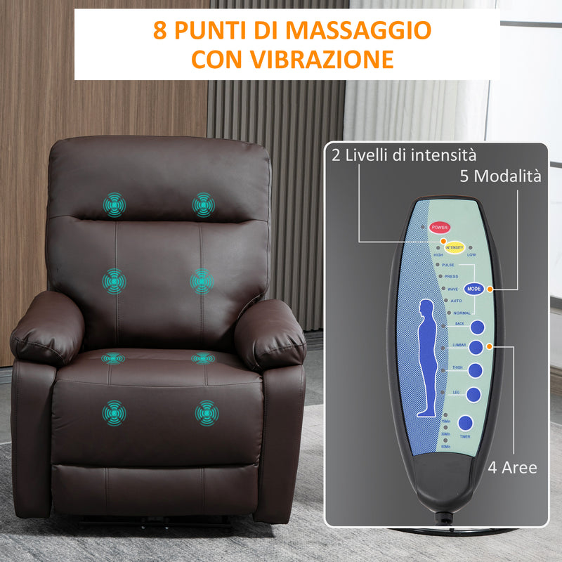 Poltrona Relax Massaggiante 80x96x97 cm con Telecomando Marrone-5