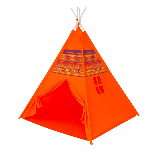 Tenda Indiana per Bambini 120x120x150 cm Struttura in Legno Tubolare Arancione prezzo