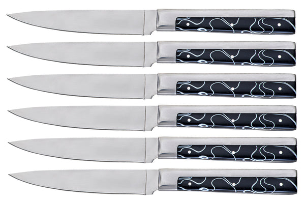 online Set mit 6 schwarzen Samurai-Edelstahl-Tafelmessern mit glatter Klinge