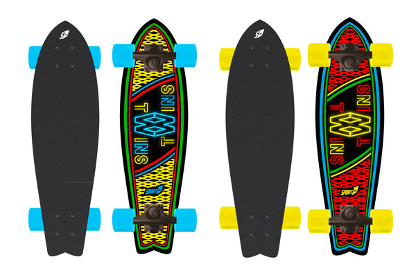 Skateboard con Tavola 70 cm in Legno Coda di Rondine Twins Giallo/Azzurro e Rosso/Giallo acquista