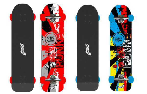 prezzo Skateboard con Tavola 76 cm in Legno Punk Rosso Azzurro