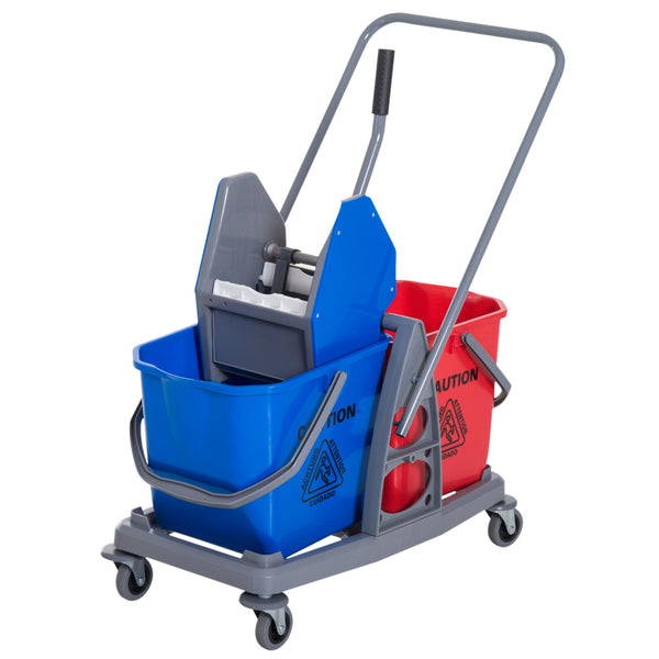 Professioneller Reinigungswagen mit Presse und 2 blauen und roten Eimern acquista