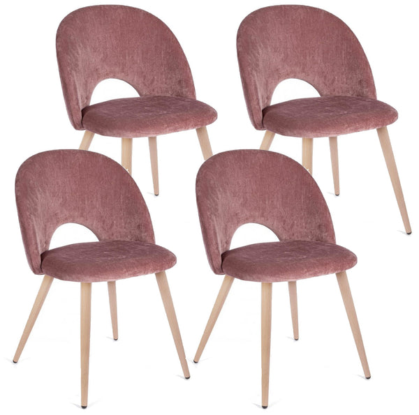 sconto Set mit 4 Stühlen 53 x 60 x 82 cm aus Polyester mit rosa Samteffekt