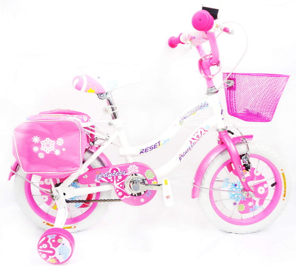 acquista 12" Mädchenfahrrad 2 Bremsen mit Korb und weißen und rosa Seitentaschen