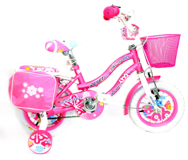 12" Mädchenfahrrad 2 Bremsen mit Korb und rosa Seitentaschen acquista