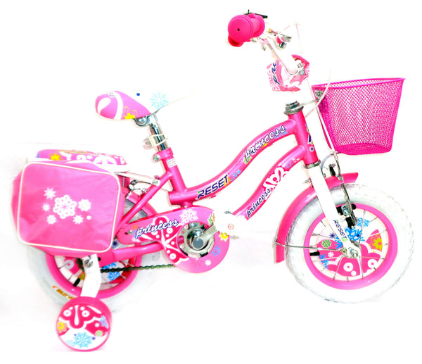 Mädchenfahrrad 14" 2 Bremsen mit Korb und rosa Seitentaschen prezzo