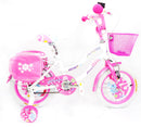Bicicletta per Bambina 16" 2 Freni con Cestino e Borse Laterali Bianca e Rosa-1