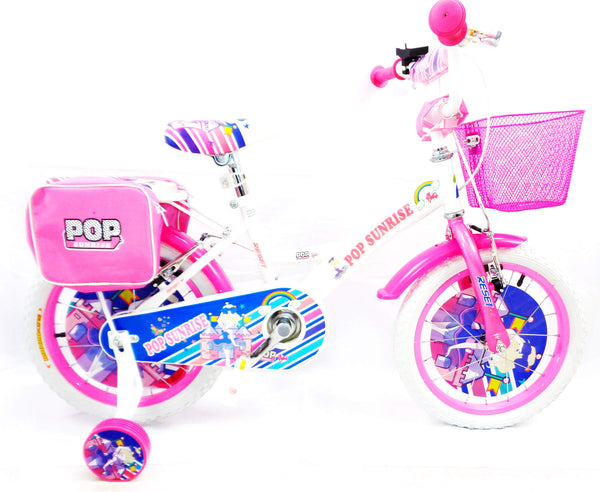 sconto 12" Mädchenfahrrad 2 Bremsen mit Korb und weißen und rosa Seitentaschen