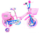 Bicicletta per Bambina 12" 2 Freni con Cestino e Borse Laterali Rosa e Bianca-1