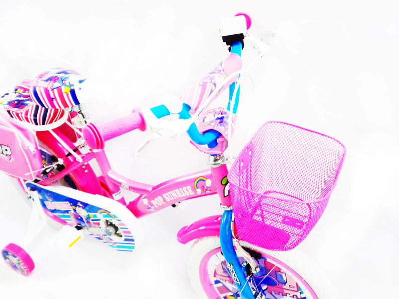 Bicicletta per Bambina 12" 2 Freni con Cestino e Borse Laterali Rosa e Bianca-4