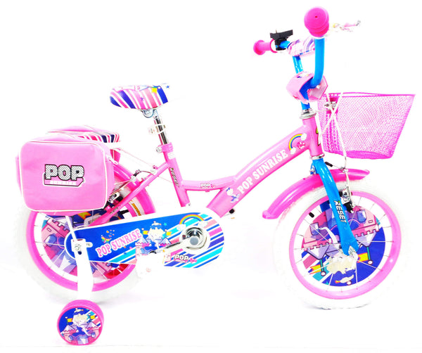 prezzo 16" Mädchenfahrrad 2 Bremsen mit rosa und weißem Korb und Packtaschen