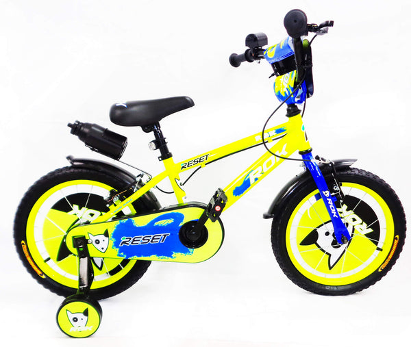 14" Kinderfahrrad 2 Bremsen mit Wasserflasche und gelbem und blauem Frontschild prezzo
