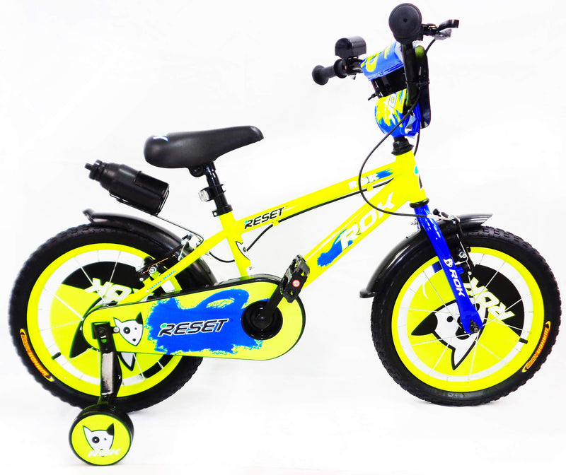 Bicicletta per Bambino 16" 2 Freni con Borraccia e Scudetto Frontale Gialla e Blu-1
