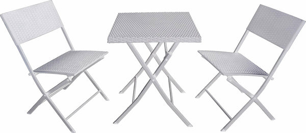 acquista Set aus Couchtisch und 2 klappbaren Gartenstühlen aus Stahl und weißem Becker-Rattan