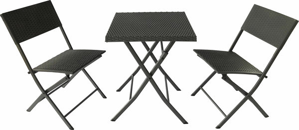 acquista Set aus Couchtisch und 2 klappbaren Gartenstühlen aus Stahl und schwarzem Becker Rattan