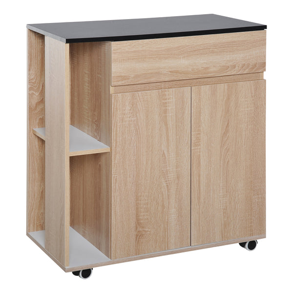 online Küchenschrank mit Schubladen und Rädern aus schwarzem Eichenholz 78 x 39,5 x 88,5 cm